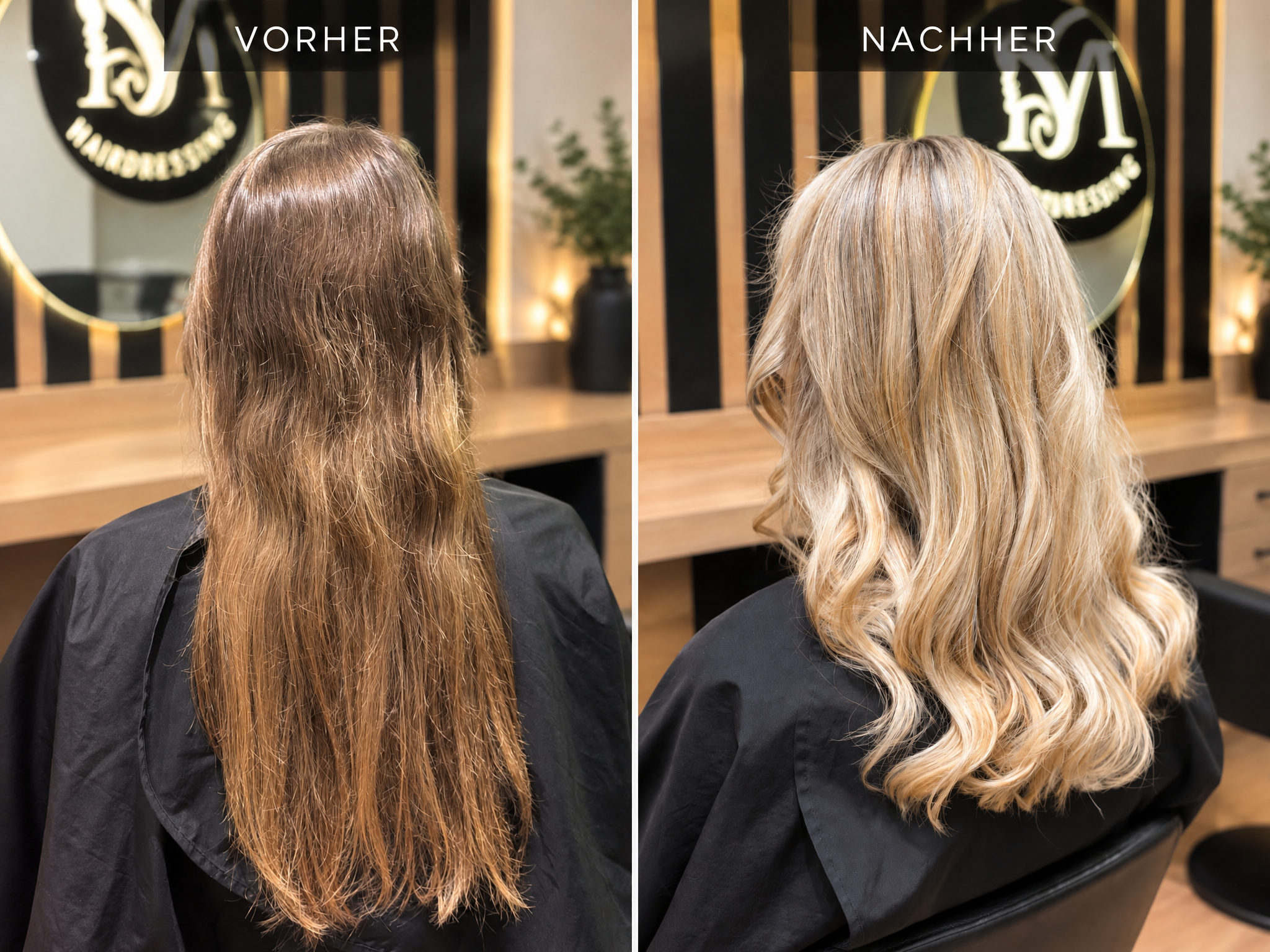 Vorher Nachher Rückansicht – Blond Transformation Michael T. Friseursalon