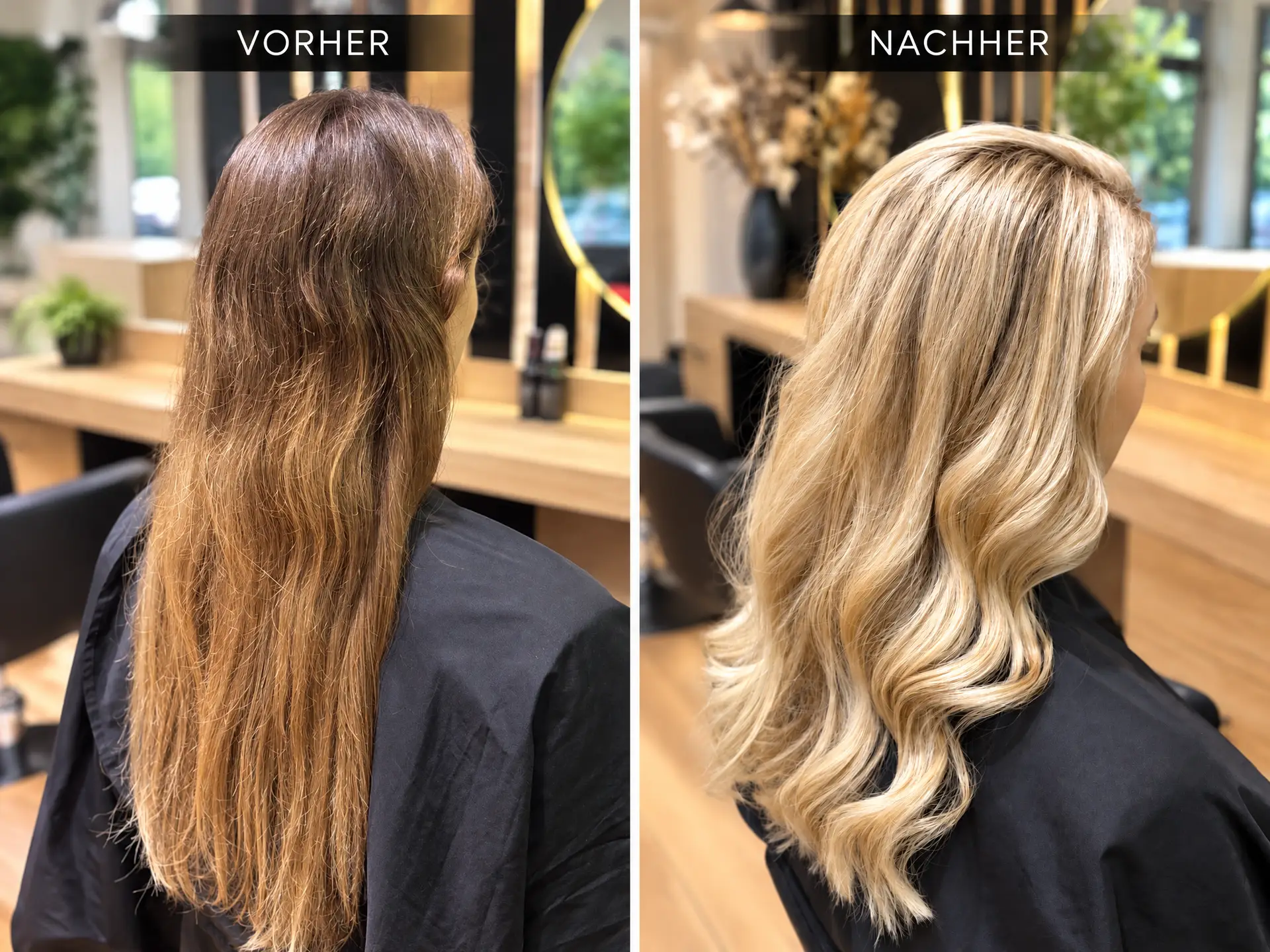Vorher Nachher Seitenansicht – Blond Transformation Michael T. Friseursalon