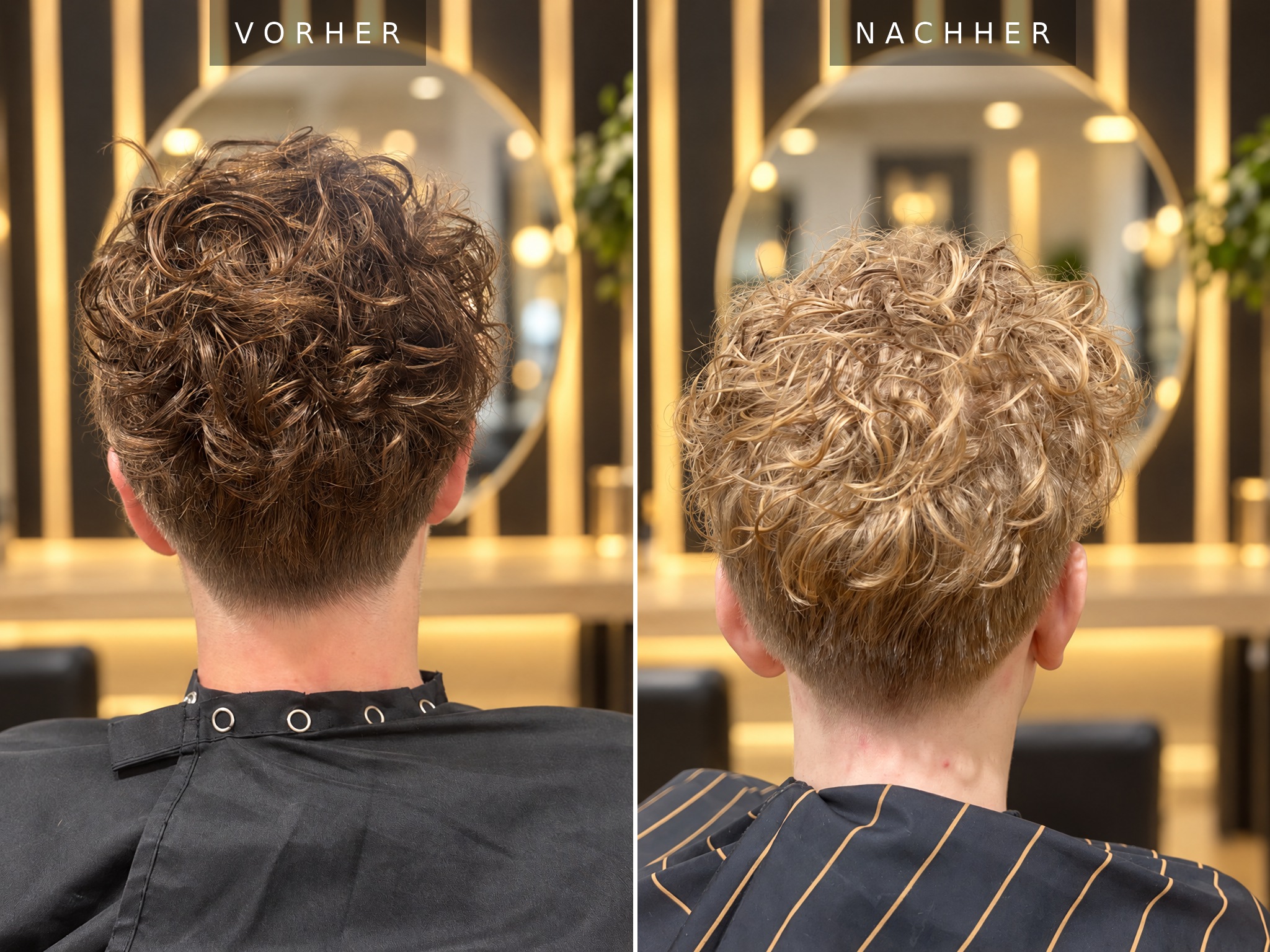 Vorher Nachher Locken Rückansicht – Dauerwelle und Blond, Michael T. Friseursalon Münster
